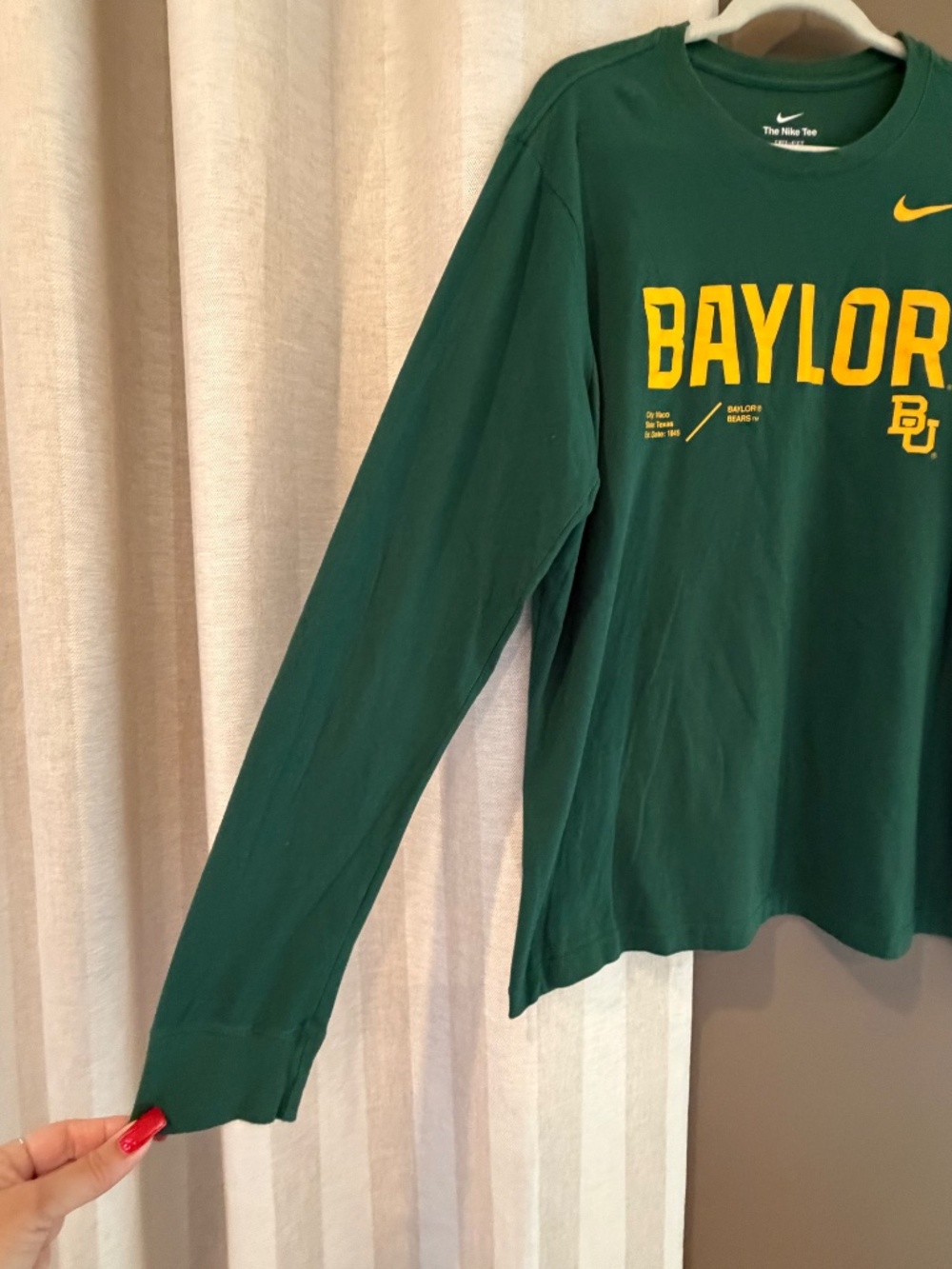 Nike Baylor University Green & Yellow Spellout Long Sleeve Cotton T-shirt, Size - Picture 3 of 8